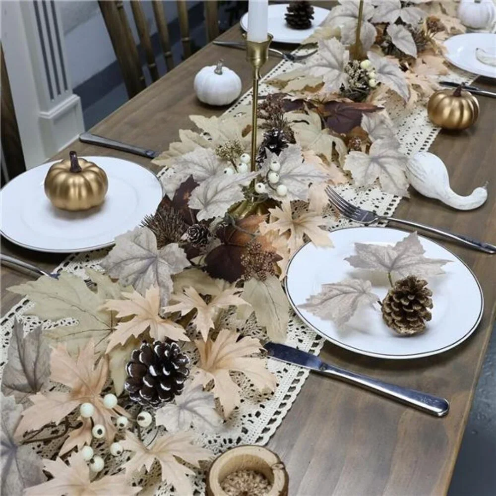 Realistic Fall Garland with Lights, 6 FT Real Touch Feel Leaves Garland
